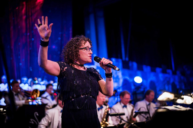 Dr Kate Paine singing with the Swan Big Band